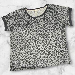 LUCKY BRAND Gray Animal/Leopard Print Short Sleeve Top Stretch Ultra-soft XXL